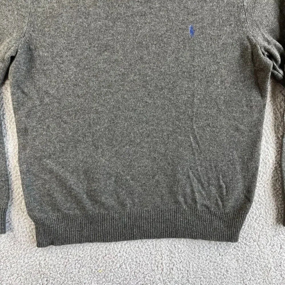 Ralph Lauren Polo Sweater Mens Large Gray Italian Yarn Lambs Wool V Neck READ‎